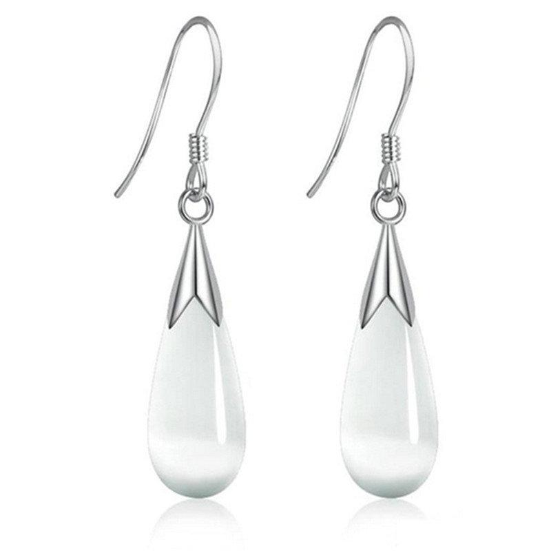 Haken-Opal-Ohrringe, exquisite, hübsche Tropfen-Ohrringe für Damen, Mondstein-Schmuck weiß
