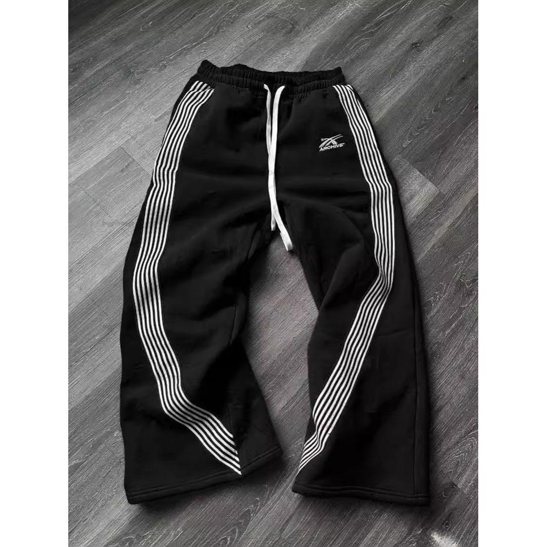 Y2K Retro Gerade Hose Trainingsanzug Streetwear Hose Personalisierte Hose Bein Reißverschluss Stickerei Hip Hop Casual Jogger Herren Hose L schwarz