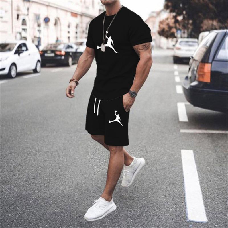 2023 neue Sommer Heißen männer T-shirt + Shorts Set männer Sport Set 3D LOGO Print Freizeit Mode Kurze hülse T-shirt Top Set S