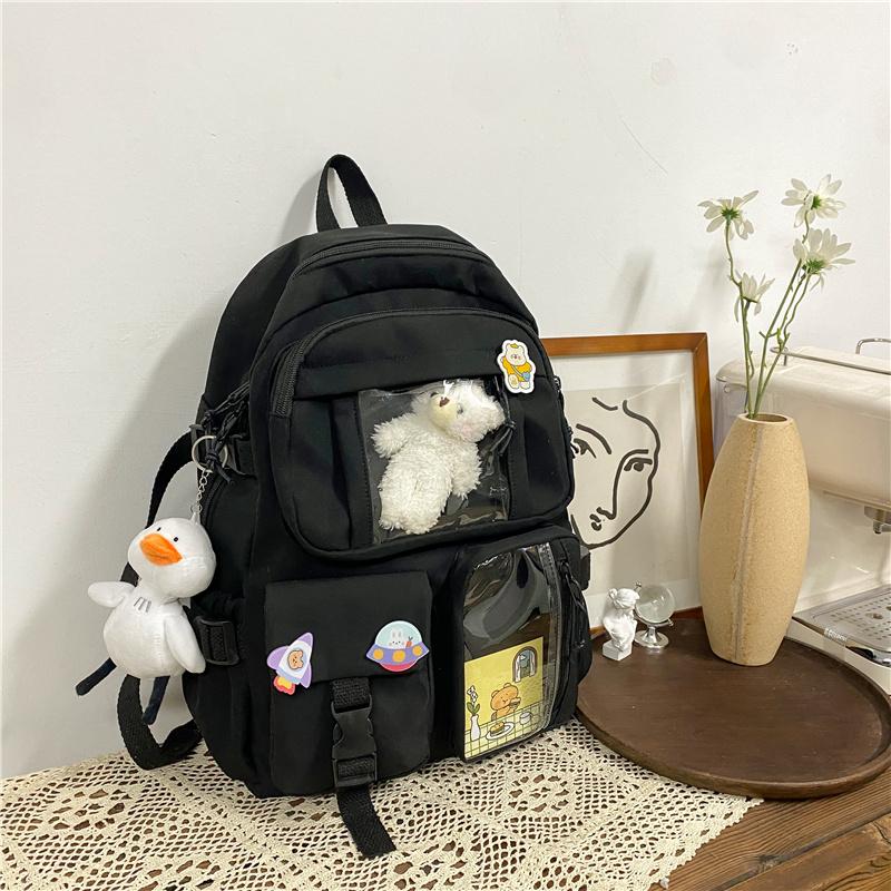 Neue Koreanische Große Kapazität Rucksäcke Frauen Kawaii Hohe Studenten Schule Tasche Für Teenager Mädchen Süße Wasserdichte Schule Reisetaschen 41cm*30cm*12 schwarz