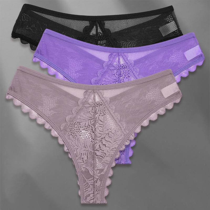 3 Teile/satz Frauen Mesh Spitze Höschen Sexy S-XL Perspektive Mädchen Tangas Weiche Dessous Pantys Unterwäsche Femme Dessous L