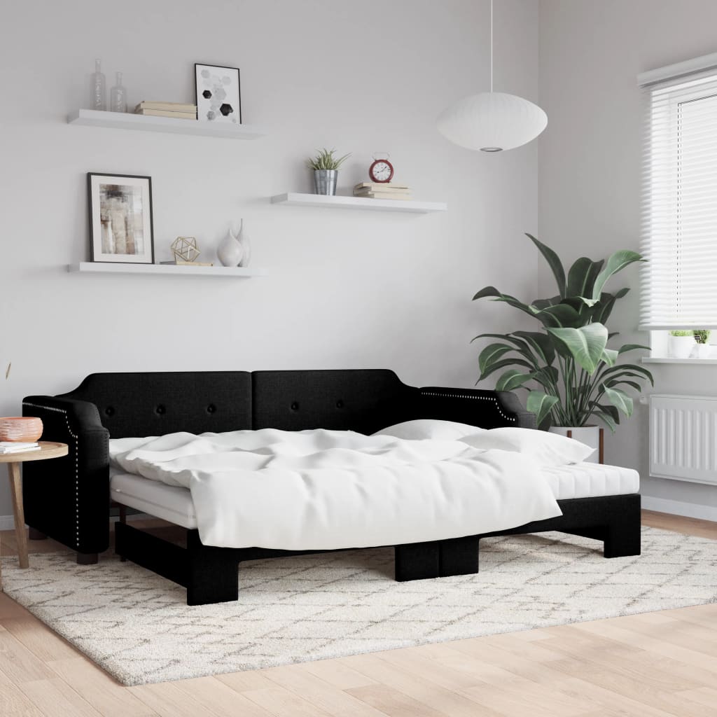 Vidaxl Schlafsofa mit Matratzen, Schwarz, 90x200 cm, Stoff