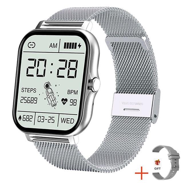 Neue Smartwatch Armband Schrittzähler Herzfrequenzüberwachung Bluetooth Anruf 1,69 Zoll Touchscreen Smartwatch Für Frauen Männer Uhr Steel+Silicone silber