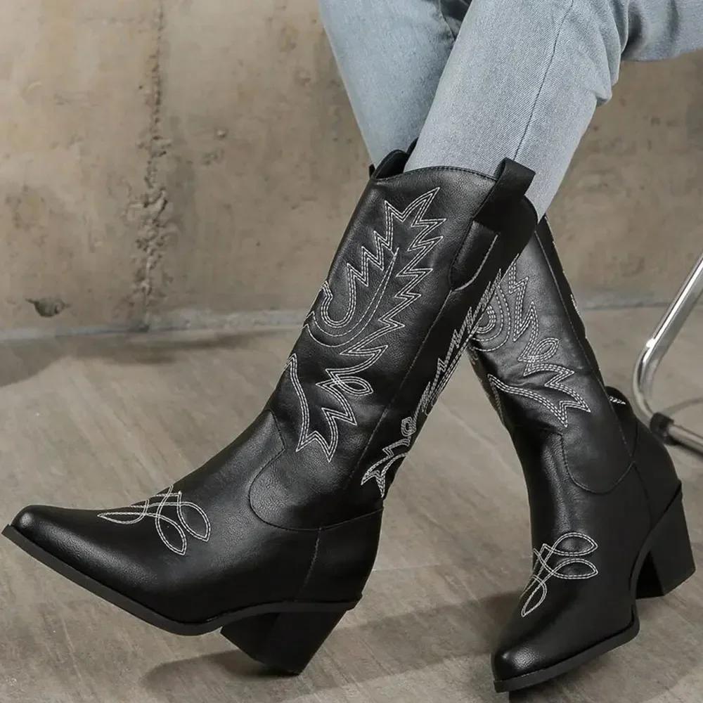 Mode Mode Damenstiefel Hochwertige Absätze Wadenlang Weiße Cowboystiefel Große Größe 43 Damen Vintage Westernstiefel Schuhe für Damen 36