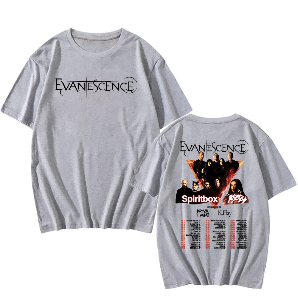 EVANESCENCE Tour 2026 T-Shirt Heavy Metal Mode Unisex Streetwear Männer Frauen Kleidung Hip Hop Baumwolle Herren T-Shirts Druck T-Shirts M gray