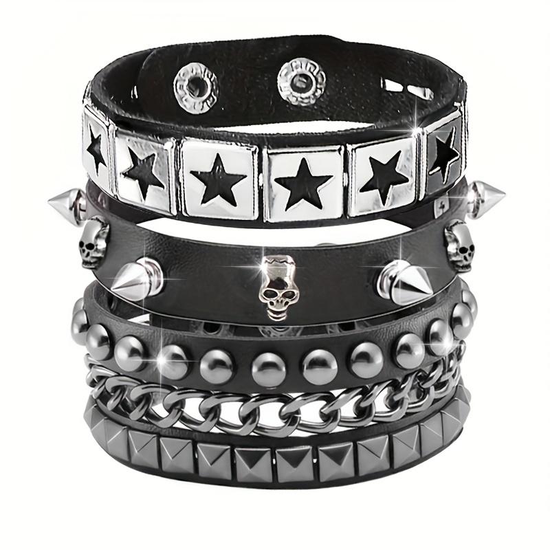 Halloween Skelett Nieten Armband Set Mode PU Leder Armband Personalisiertes Rock Armband Valentinstagsgeschenk gray