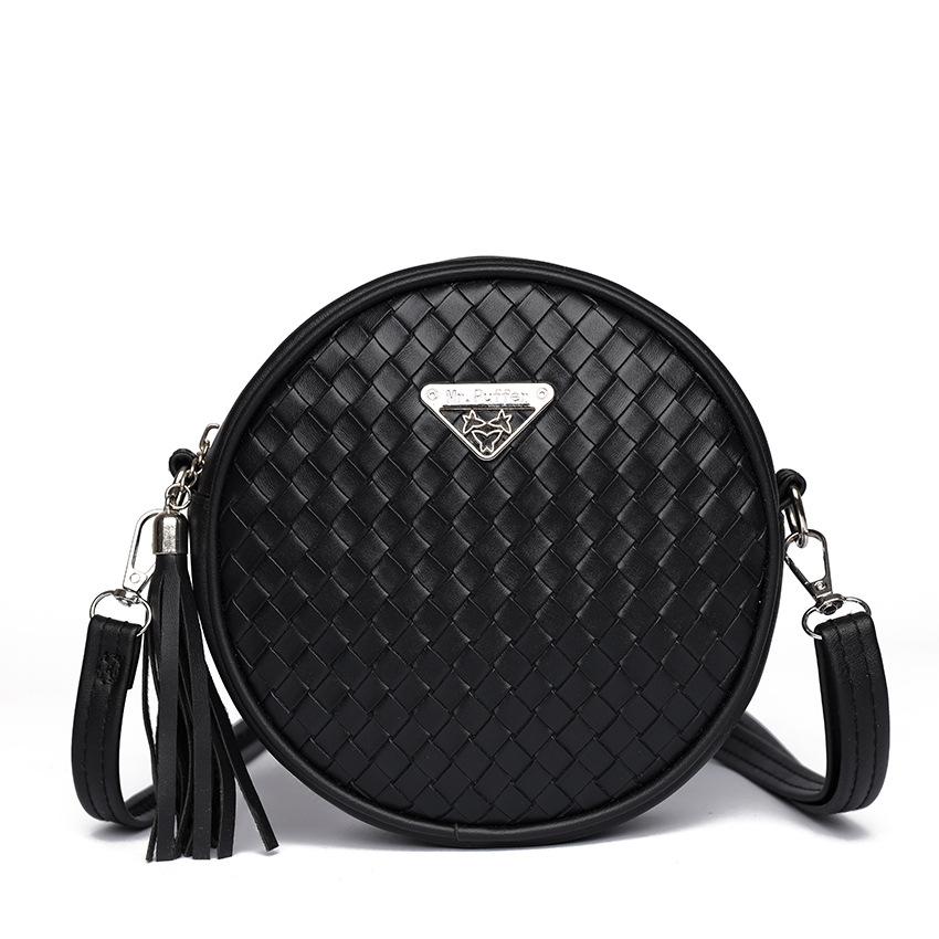Sommer Kleine Taschen Modische Umhängetaschen Trendige und Vielseitige Diamantgeflecht Mini Runde Taschen Reißverschluss Umhängetaschen black