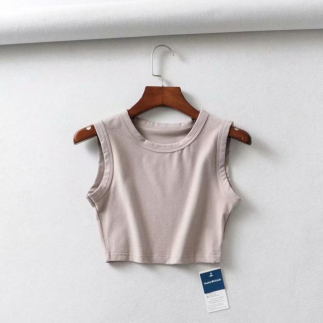 Sommer Vintage weiß Crop Tops Frauen Biker schwarz Punk sexy Tank Top koreanische Streetwear abgeschnitten ärmelloses Top feminino L beige