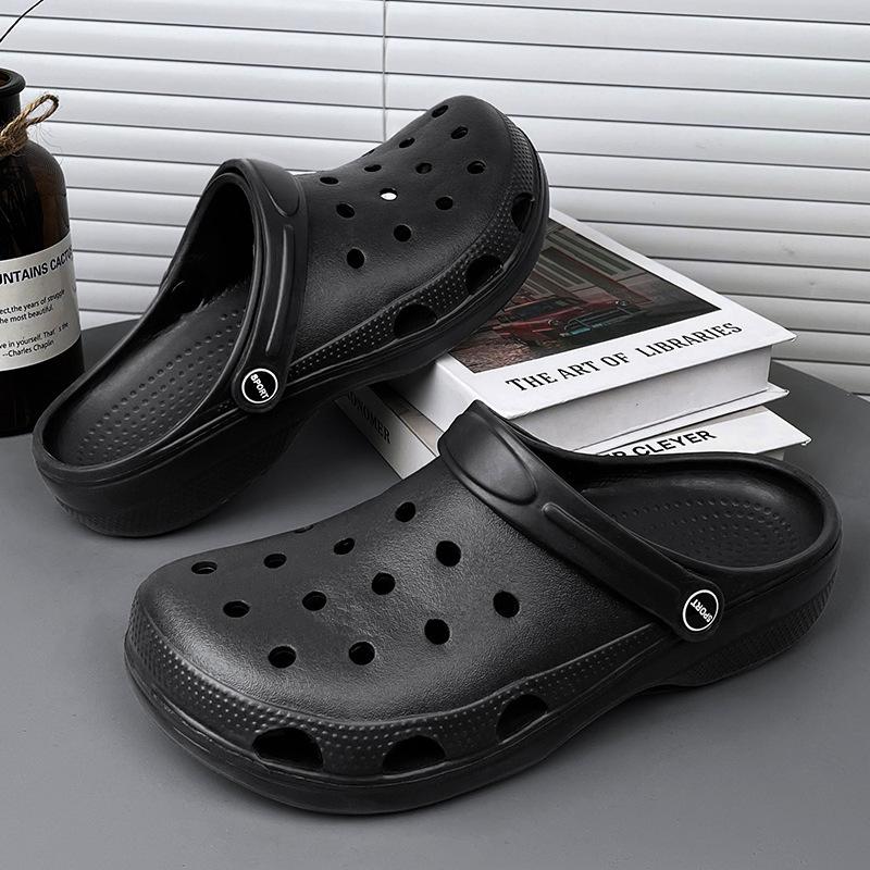 Gartenschuhe Damen Höhlenschuhe Herren Sandalen Mop,Sommer Neue Einfarbige Sandalen Paar Baotou Strandschuhe 45 schwarz