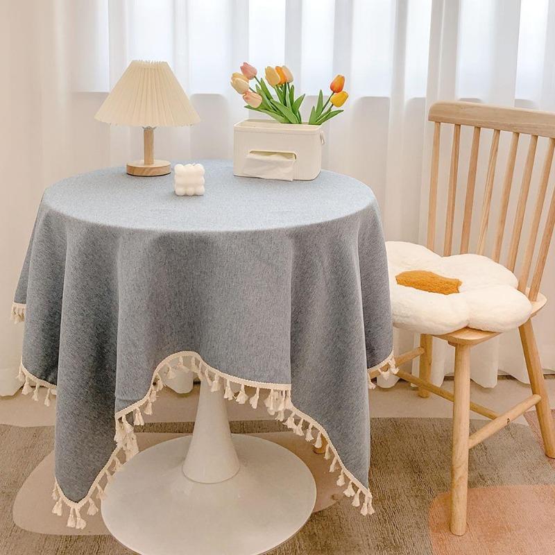 Tischdecke aus Leinen mit Fransen - Rustikale runde Tischdecke für Schreibtisch, Teetisch, Esszimmer & Ästhetische Dekoration 60*60CM