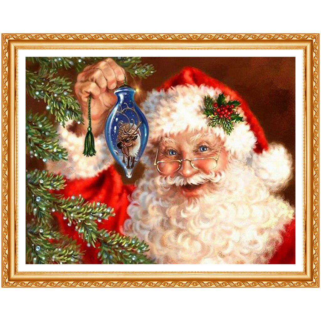 5D DIY Weihnachtsmann Stickerei voller runder Diamant Kreuzstich Strass Gemälde Weihnachtsdekoration 20X30CM beige