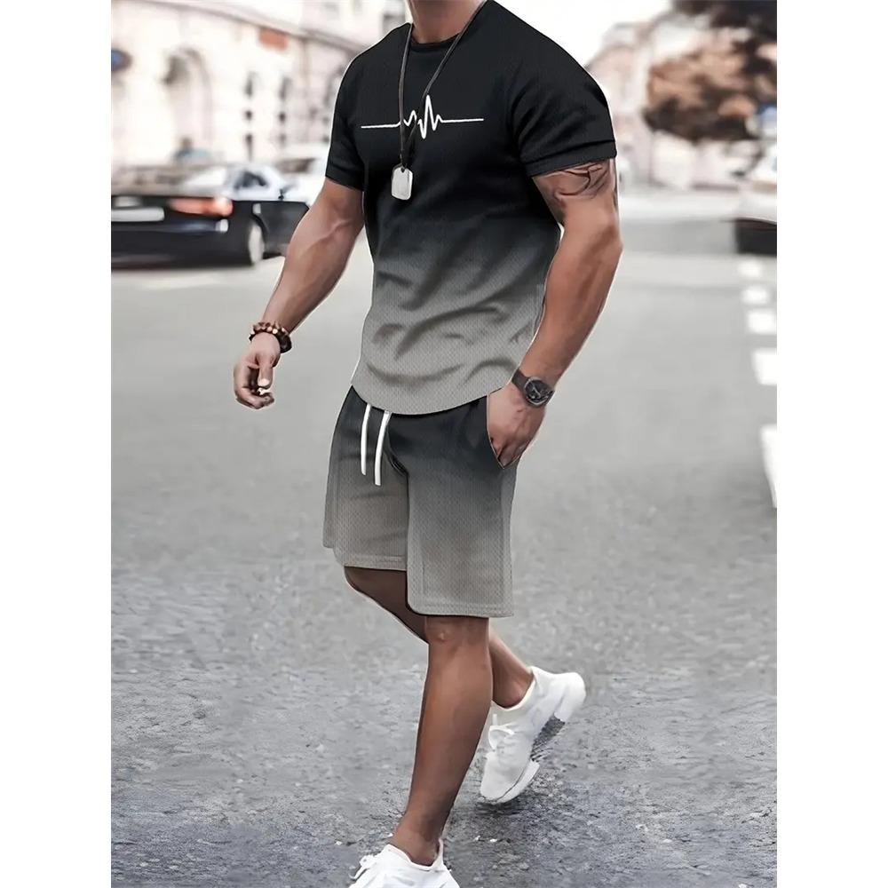 Summer Street Herrenanzug Sportbekleidung Übergroße Herrenkleidung 3D-Druck T-Shirt Shorts Einfache Herrenkleidung Modeanzug L