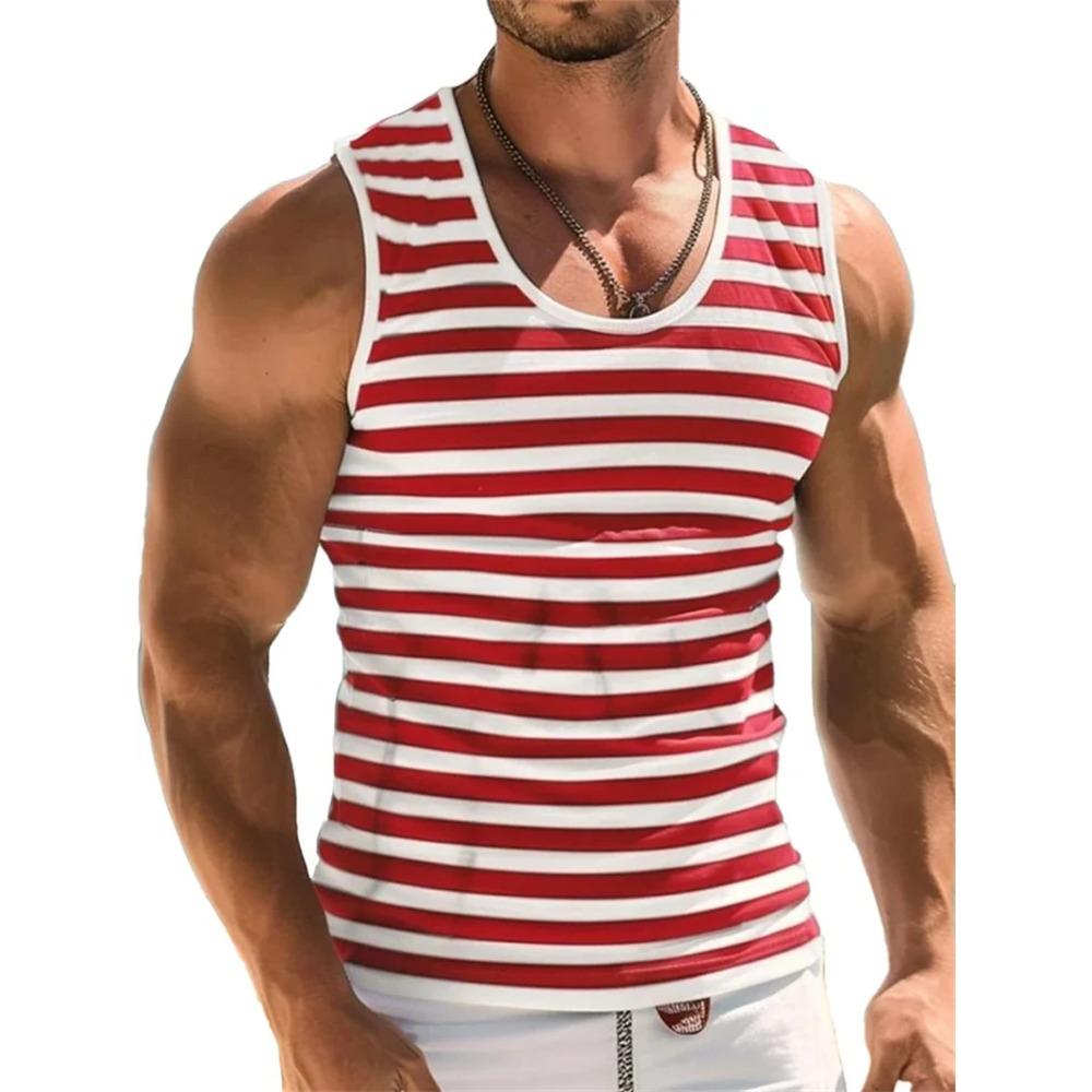 Retro Streifen Grafik Weste Herren Mode Lässig Sommer Ärmellos 3D Gedruckte Weste Locker Sport Bequem Weich Atmungsaktiv Weste L