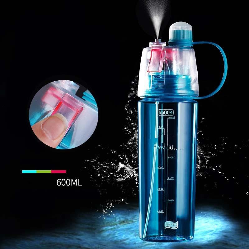 Neue kreative Spray Wasser Flasche tragbare Zerstäubung Flaschen Outdoor Sports Gym trinken Drink Bot blau