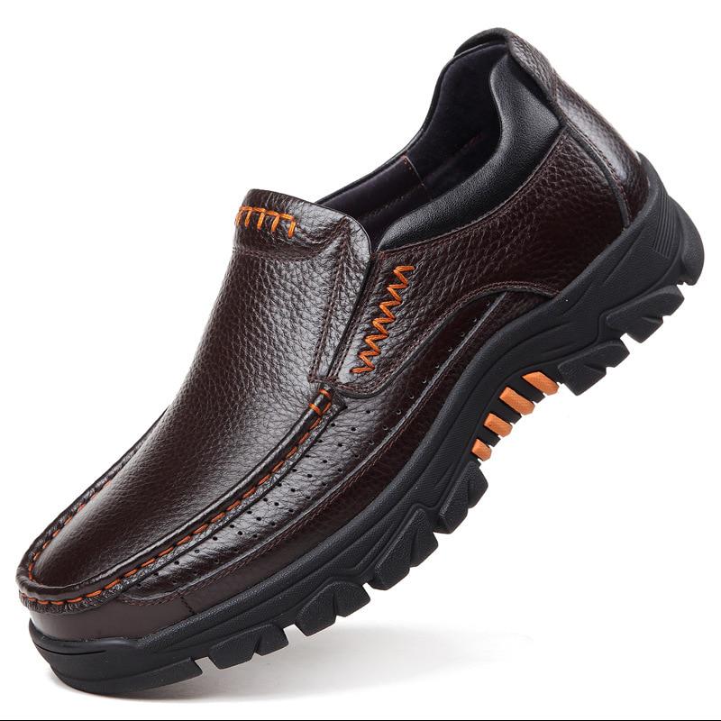 100% echtes Leder Schuhe Männer Müßiggänger Weiche Kuh Leder Business Schuhe Dicke Sohle Männer Casual Schuhe Slip-on 44 braun