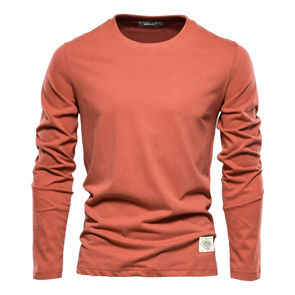 100 % Baumwolle Langarm T-Shirt für Männer Solide Frühling Casual Herren T-Shirts Männliche Tops Klassische Kleidung Herren T-Shirts M orange