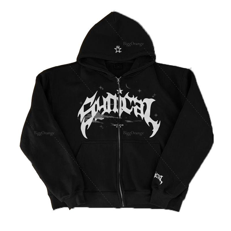2024 Frühling und Herbst Neue trendige amerikanische Retro-Buchstaben-Sterne-Print-Jacke Hoodie Trendy Herren lose lässige einfarbige Jacke M schwarz