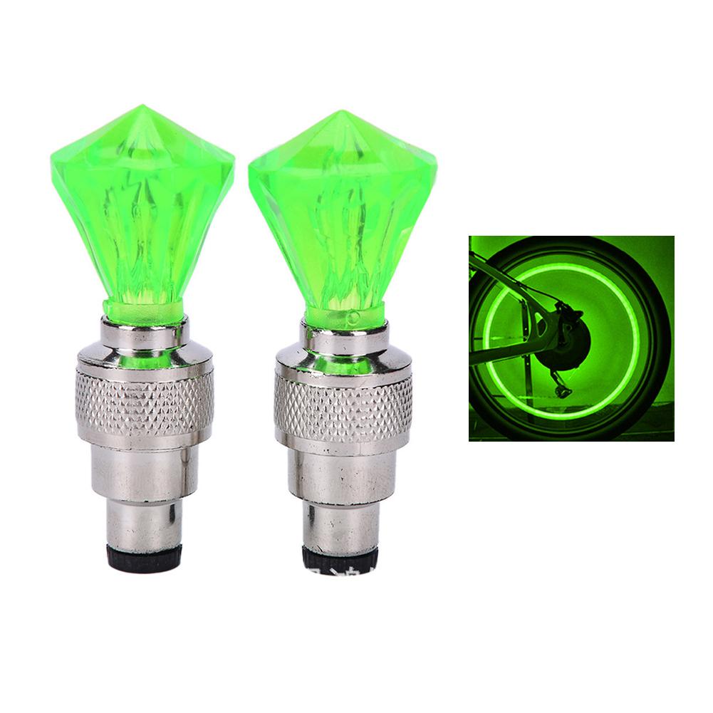 1 Paar Edelstein Fahrradventil Licht Vibrationsart Reifenlicht für Amerikanische und Französische Ventilschaft Fahrradzubehör Green 2PCS