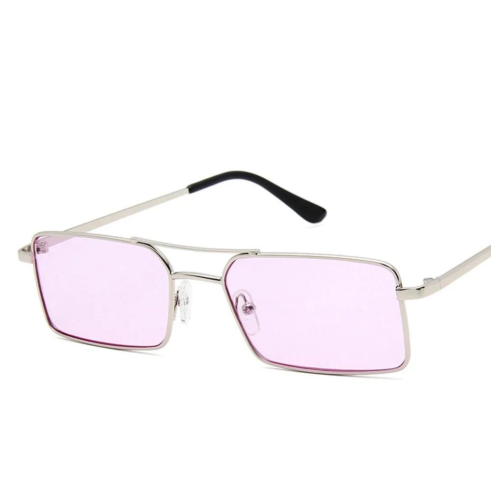 Quadratische Damen Sonnenbrille Legierung Metall Kleiner Rahmen Klarer Doppelsteg Herren Sonnenbrille Vintage Chic Weibliche Shades Rot Gelb