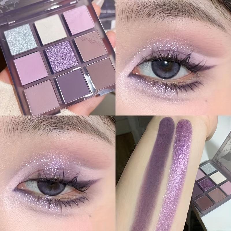 9 Farben Lidschatten-Palette, Smokey Purple Grey Eeyshadow Makeup Perlmutt-Lidschatten Matte Finish Lidschatten-Kosmetik für Frauen violett