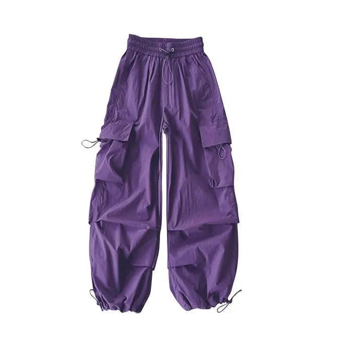 Kinder Hip Hop Joggers Hosen Mädchen Cargo Hosen Gerade Hosen Hohe Taille Vintage Casual Streetwear Baggy Hosen 130cm violett