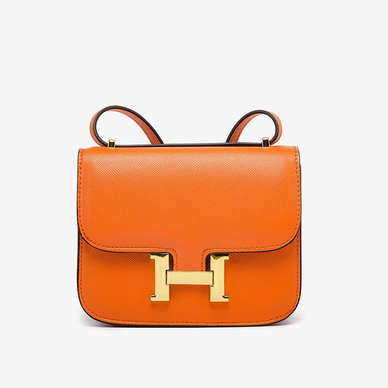 Tofu Tasche Kangkang Tasche H Schnalle Schulter Umhängetasche Stewardess Tasche Kleine Quadratische Tasche Damen Tasche Large size 23cm orange