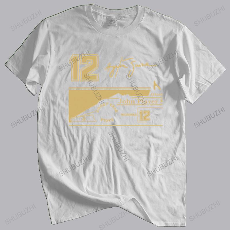 Baumwoll-T-Shirt Herren Sommer-Tees Herren T-Shirt Neuheit O-Ausschnitt Tops Ayrton Senna Jps Tribute T-Shirt 12 Unterschrift Lustiges Herren-T-Shirt XXXXL weiß