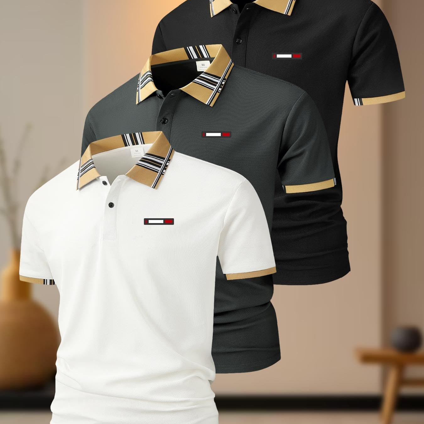 3er-Pack Herren Freizeit Kurzarmhemd Beliebtes Karomuster Kragen Golfkleidung Herren Outdoor Sport Poloshirt Revers Poloshirt Herren Poloshirt L grau/weiß