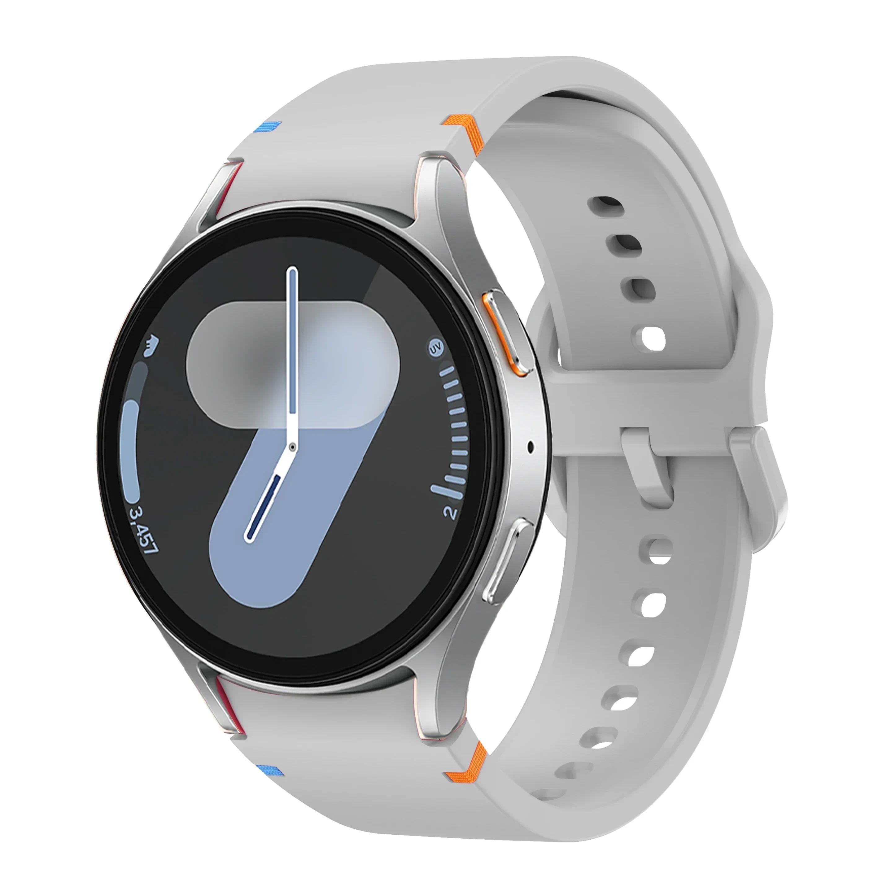 Neues Original-Silikonarmband für Samsung Watch 7 6 5 Pro 44mm 40mm 45mm Sportarmband für Galaxy Watch 6Classic 43mm 47mm Armband Galaxy Watch 5 Pro licht grau