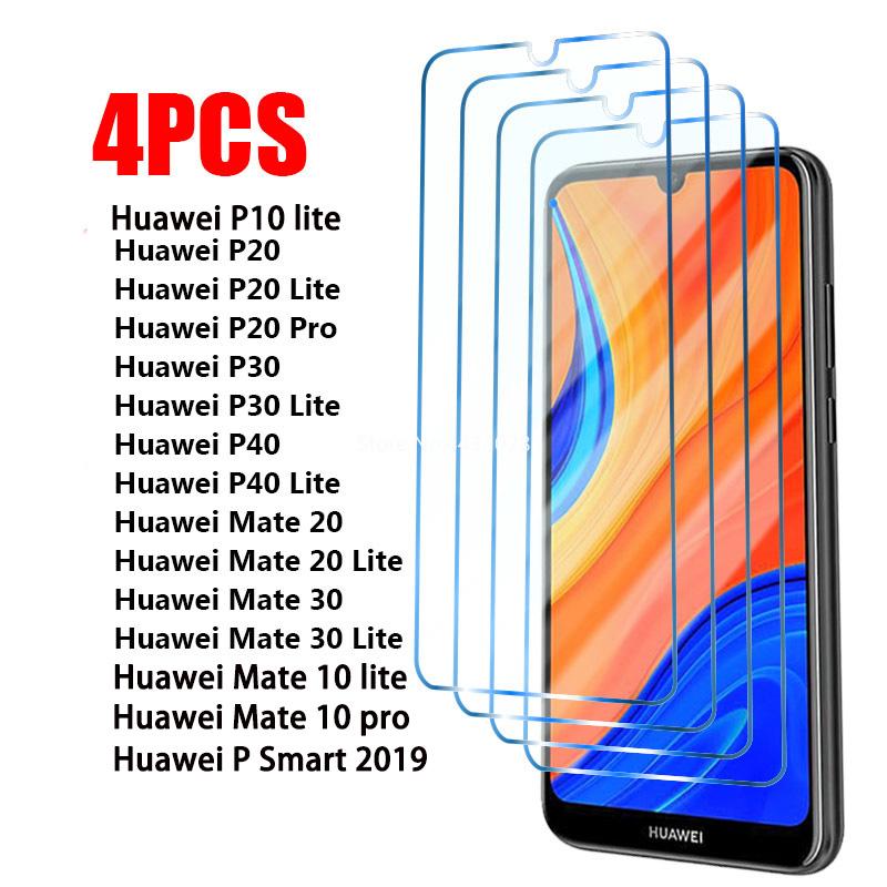 4 Stück Hartglas für Huawei P30 P20 P40 10 Lite Pro Displayschutzfolie für Huawei Mate 10 20 30 Lite Pro Psmart 2019 Glasfolie Mate 10pro reinfarbig