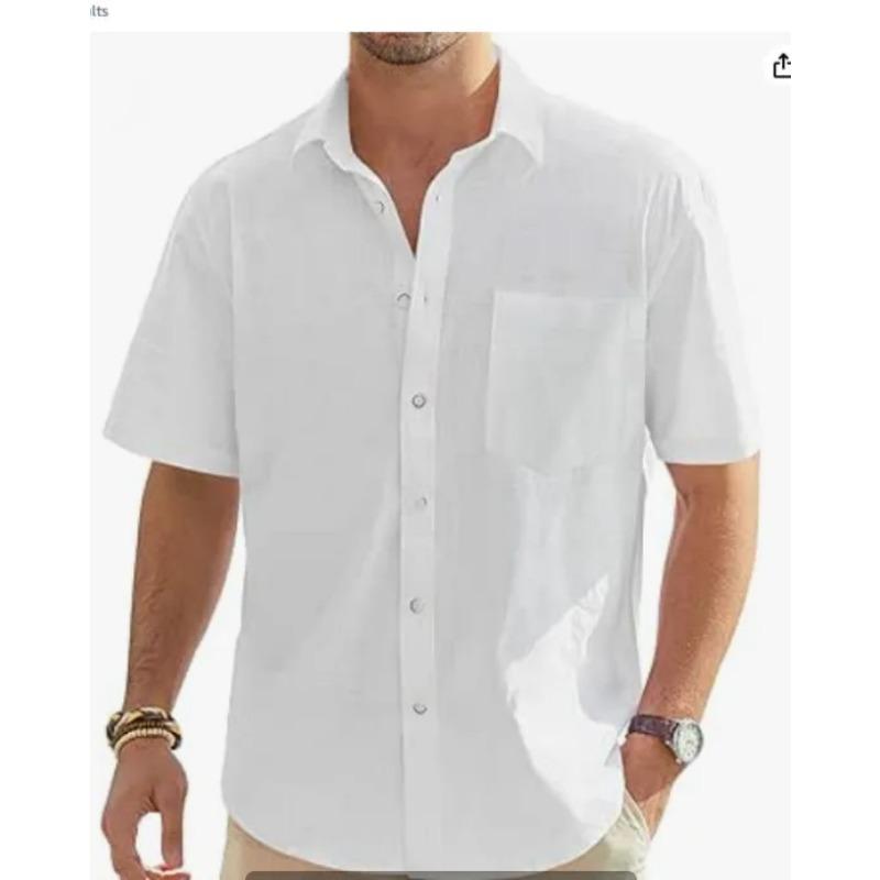 Herren Sommer Neuer Stil Europäische und Amerikanische Mode Klassisch Bequem Atmungsaktiv Baumwolle und Hanf Einfarbig Top Hemd 5xl weiß
