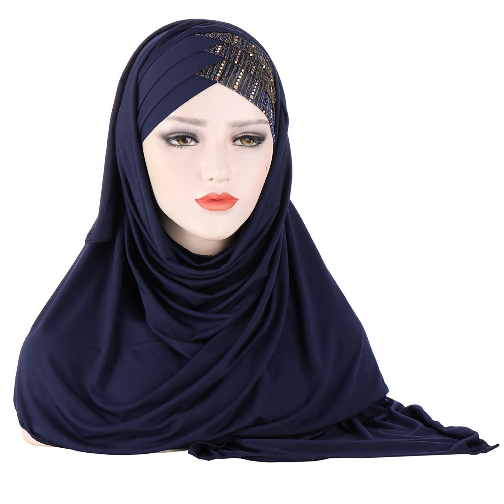 .st Damen Weiche Seide mit Pailletten Hijab Kopftuch Kopftuch Turban Hut Kopfbedeckung navy blau