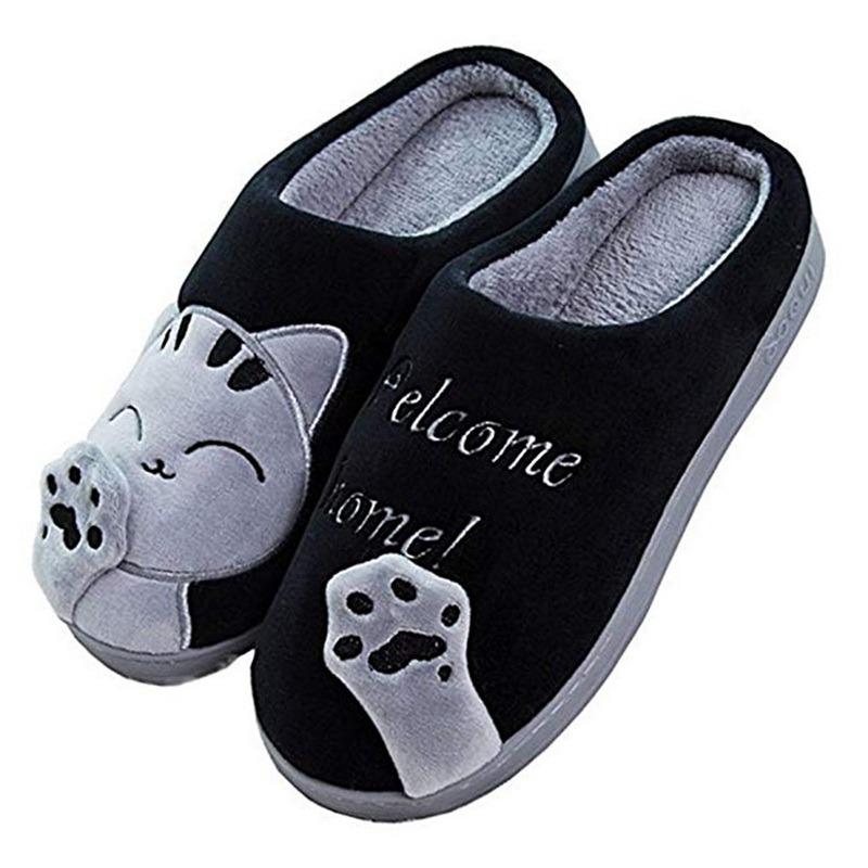Frauen Winter Zu Hause Hausschuhe Cartoon Katze Hausschuhe Anti Slip Weiche Warme Plüsch Innen Haus Hausschuhe Schlafzimmer Paare Boden Schuhe 38-39
