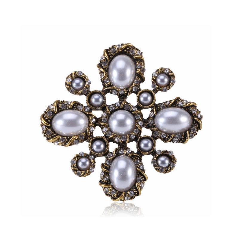 Berühmte Retro Antike Kreuz Perle Brosche Weibliche Corsage Zubehör Broschen Corsage Pin Für Frau gray