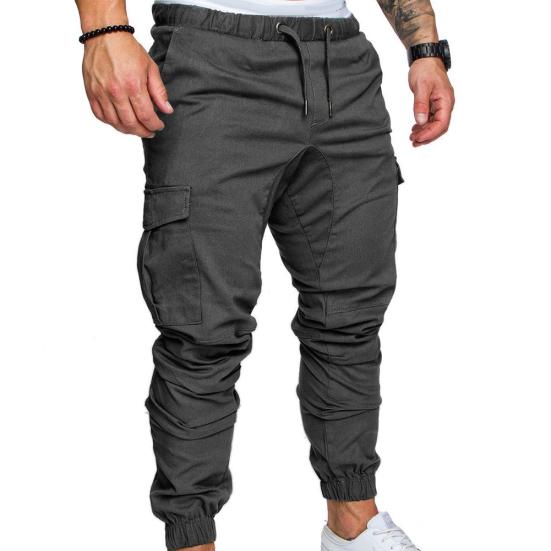 Männer Casual Einfarbig Taschen Taille Kordelzug Knöchel Gebunden Skinny Cargo Hosen L