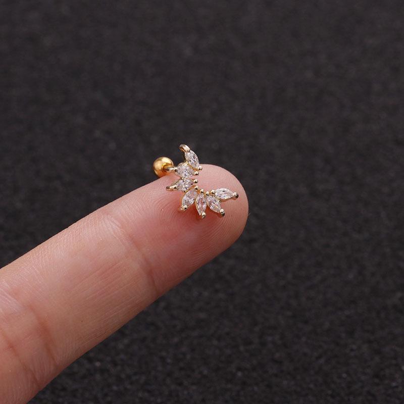 1 Stücke Gold Silber Rose Gold Farbe Blatt Zirkon Knorpel Stud Helix Piercing Tragus Stud Conch Ohrring 1 gold