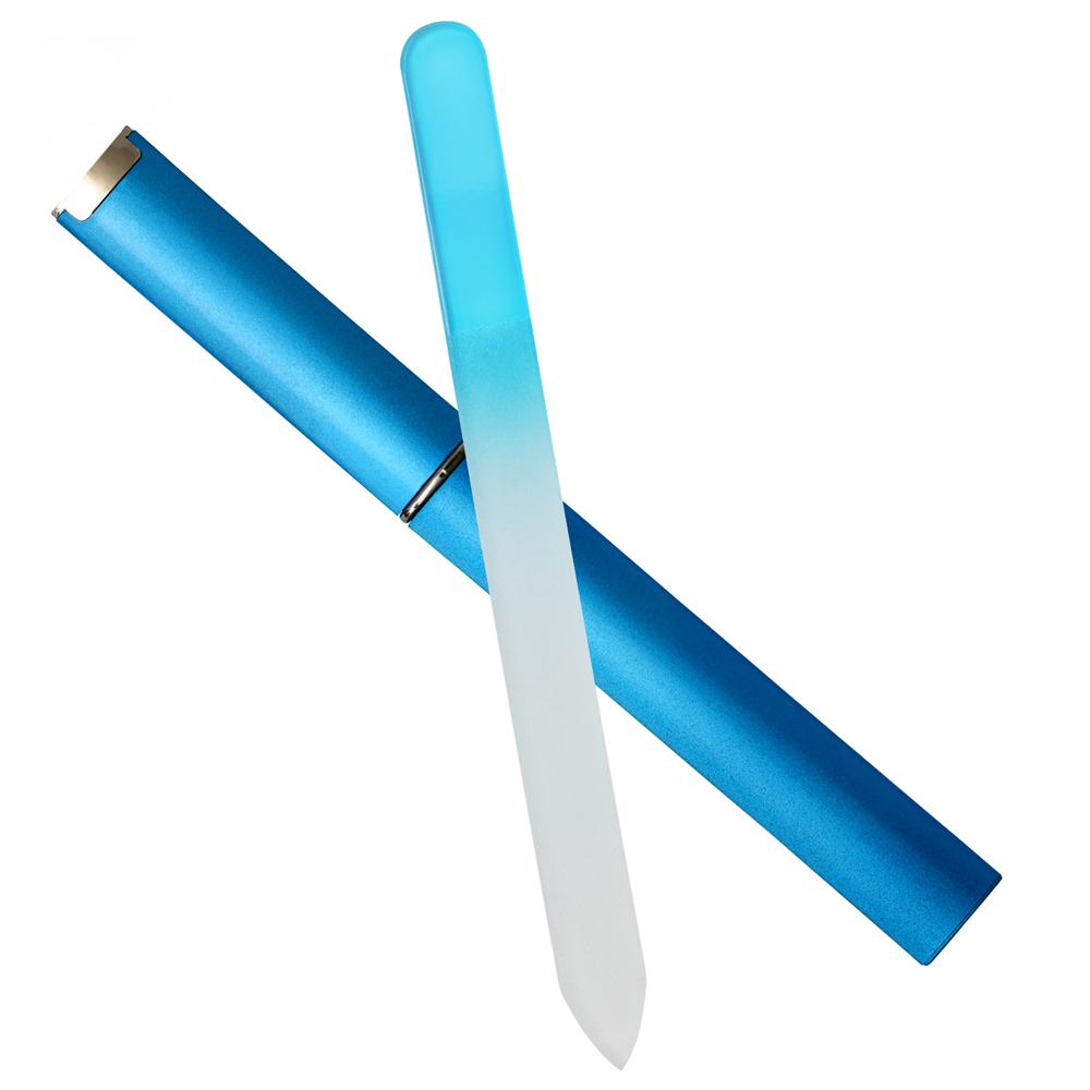 Kristallglas-Nagelfeile mit Etui, professionelle Nagelfeilen, Maniküre-Gerät, Werkzeug, langlebige Nailart-Pufferfeilen, Salon-Schönheitswerkzeuge blau