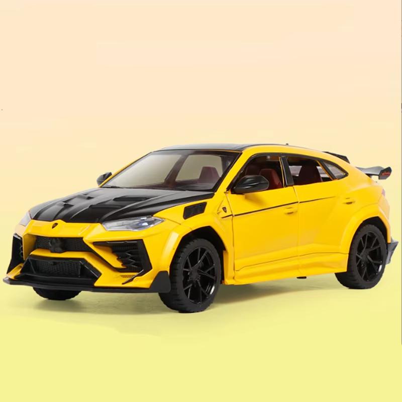 1:24 Lamborghini URUS SUV, modifizierte Version, Druckguss-Metalllegierung, Modellauto, Sound und Licht, Pullback, sieben Türen, Kollektion, Kinderspielzeug, Jungen, Geschenk gelb
