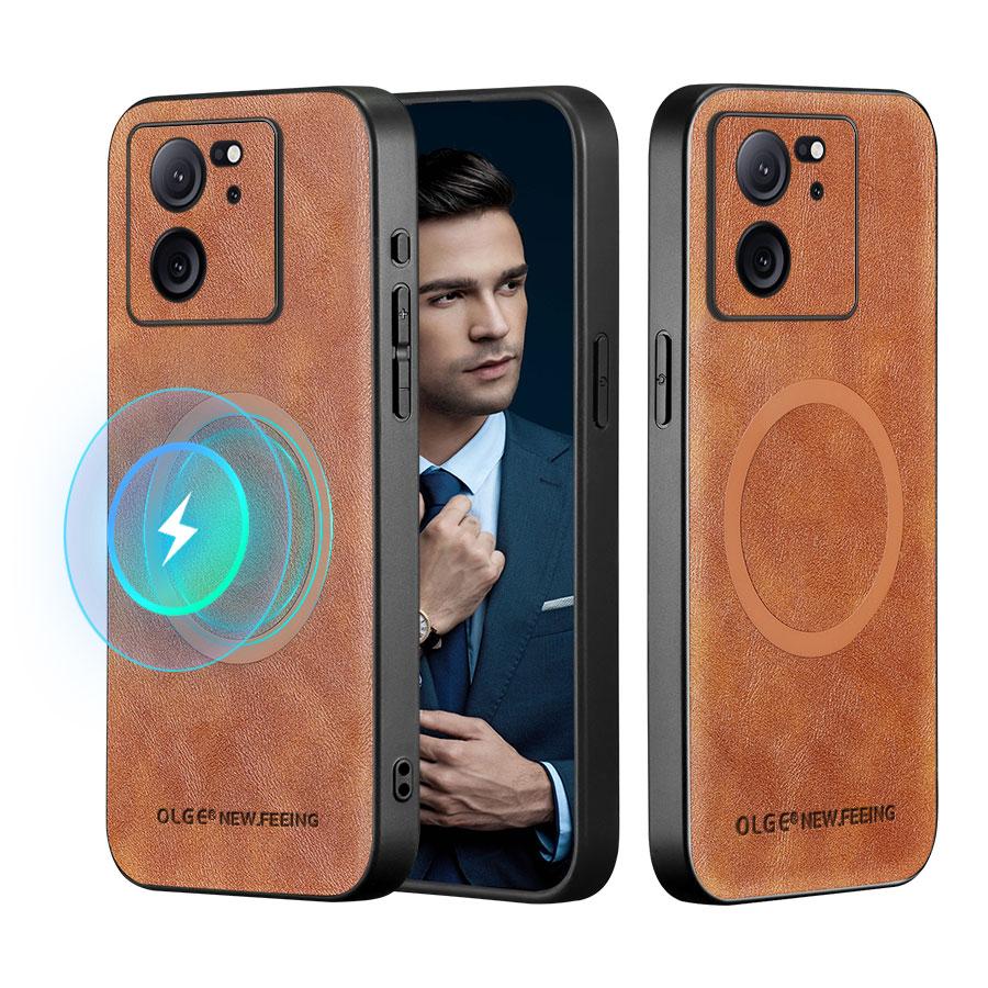 Für Xiaomi 13T 13T Pro High-End Leder Magnetische Voll-Objektiv Schutz Hülle Anti-Fingerabdruck Handyhülle For Xiaomi 13T braun