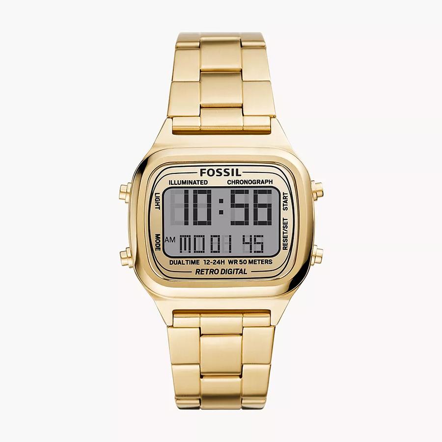 Fossil Retro Digital Zifferblatt Gold Gold Stahlband Herrenuhr - FS5843 beige