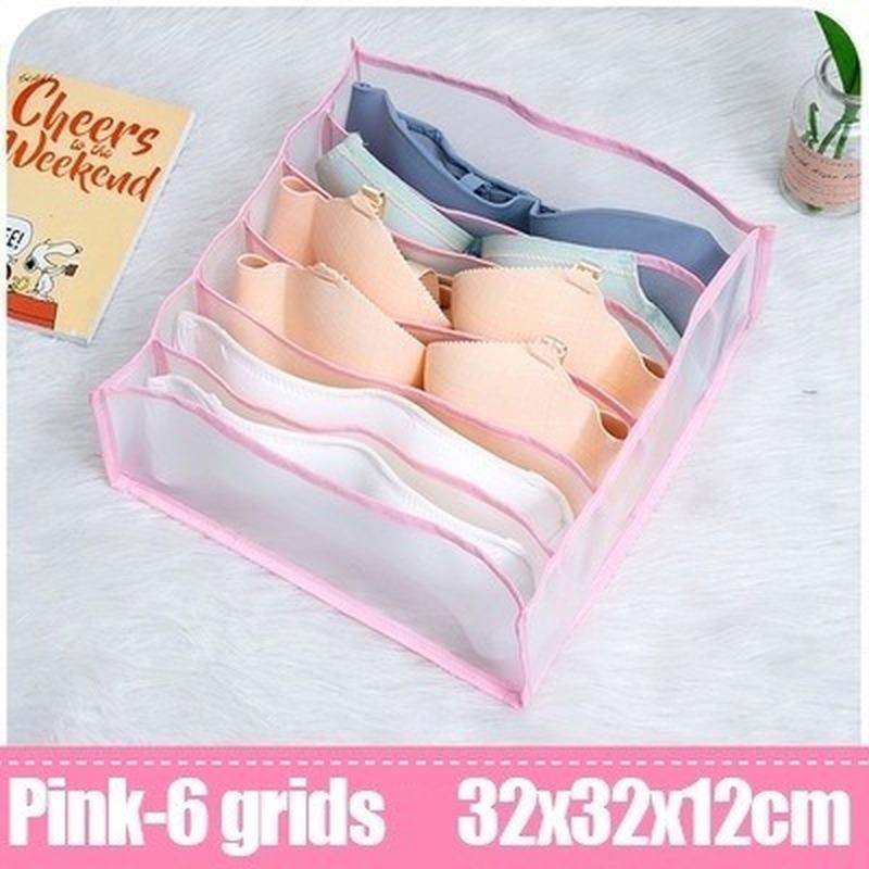 Neuer Unterwäsche-Finisher, Kleiderschrank-Box, Kleiderschrank-Finisher, faltbare Schublade, Home-Finisher und Aufbewahrungsregal 6 girds rosa