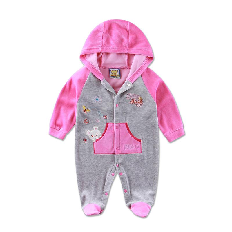 Neugeborenes Baby Jungen und Mädchen, Kleinkind-Kapuzenkleidung, Samt, Winter, Frühling, Einteiler, langärmelig, Kinderkleidung, Neugeborene, Anzüge, Tddler-Strampler 74 rosa
