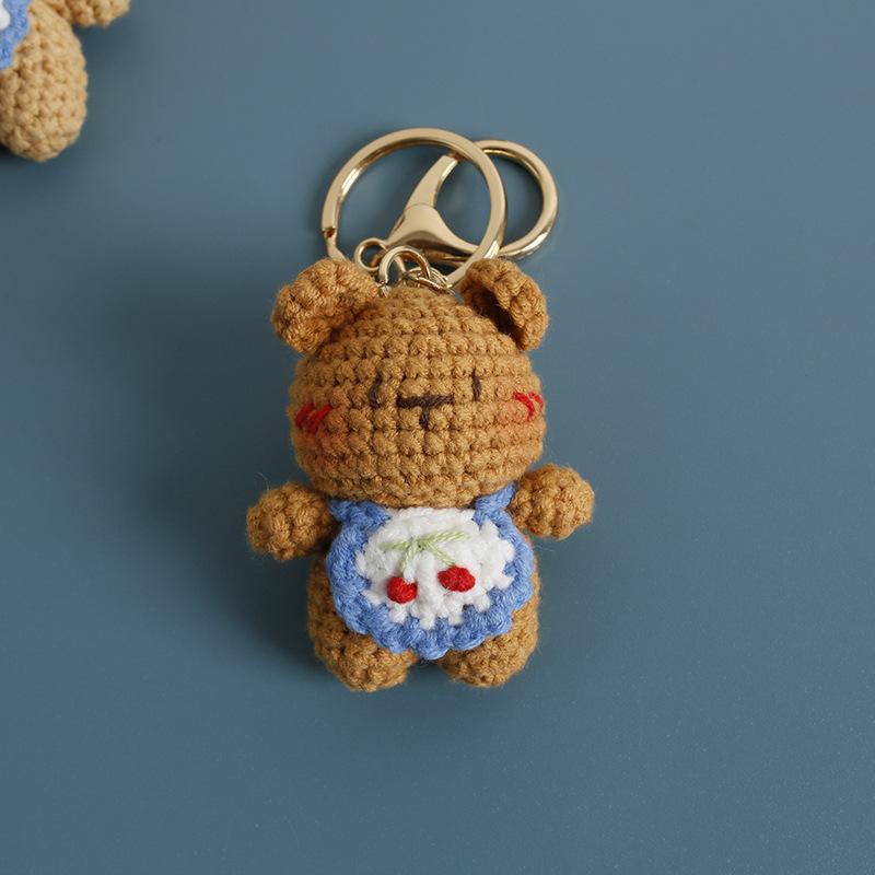Niedlicher kleiner Bär Puppen Schlüsselanhänger Für Paar Geschenke Handgemacht Häkeln Cartoon Bär Schlüsselanhänger Stricken Tierpuppe Personalisierte Accessoires brown
