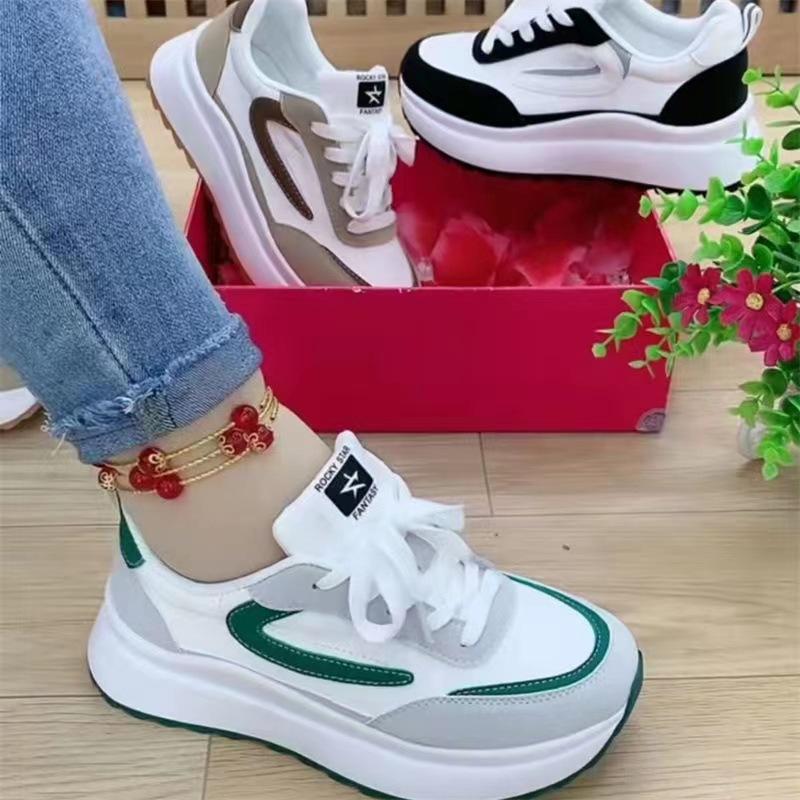 Frühling und Herbst neue Argan-Schuhe Damen-All-Match-weiße Schuhe mit dicken Sohlen, lässige Sport-Board-Schuhe, trendige Papa-Schuhe 40 grün