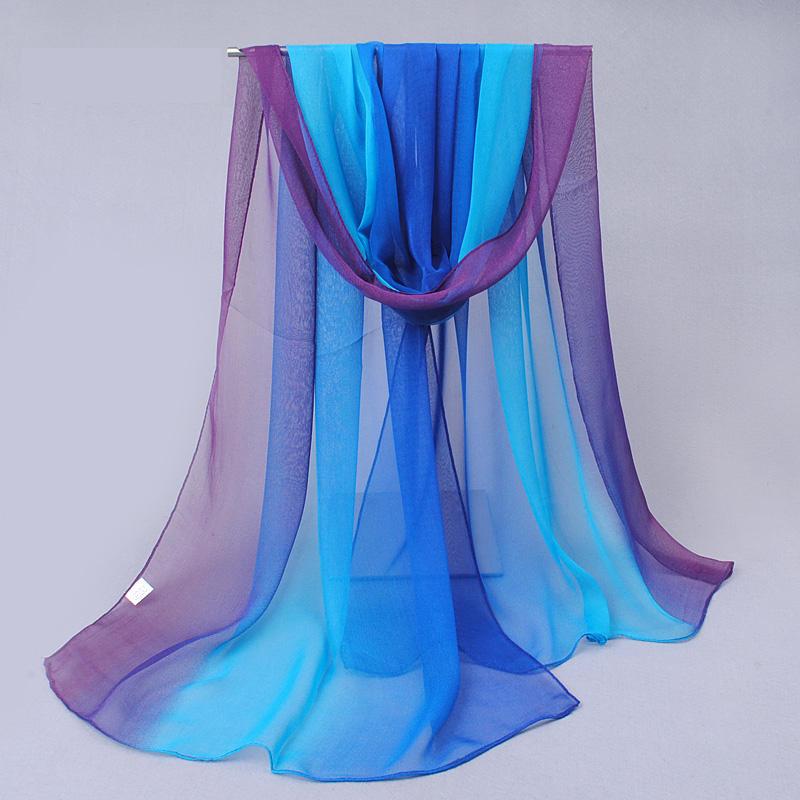 Farbverlauf Seidenimitat Schal Damen Chiffon Hijab Schals Lang Gaze Leichter Halsschal Georgette Schal Hijab 50x160cm blue