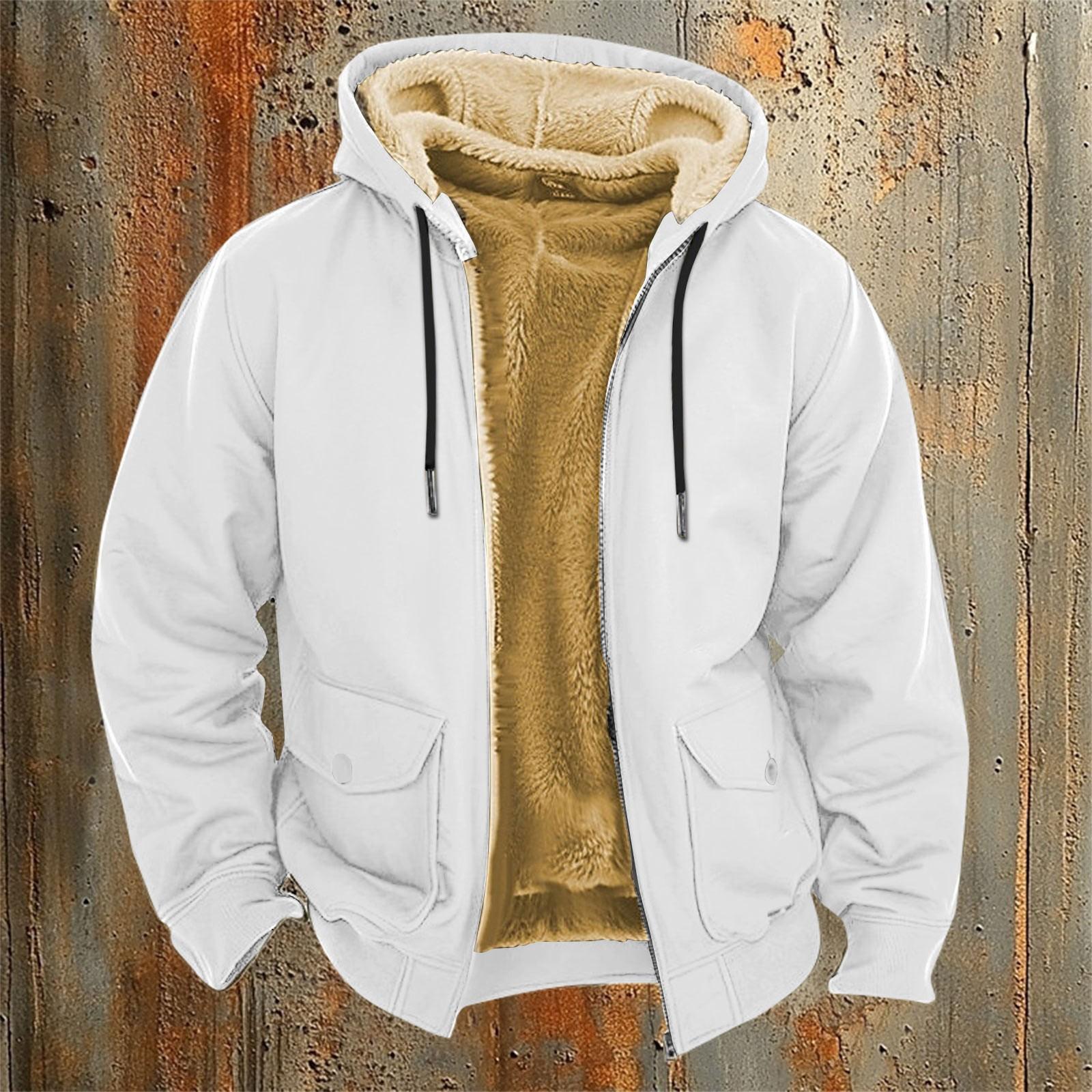 Lässige Herrenjacke mit Reißverschlusstasche und Kapuze, einfarbig, modisch, warme Herrenjacke XXL weiß