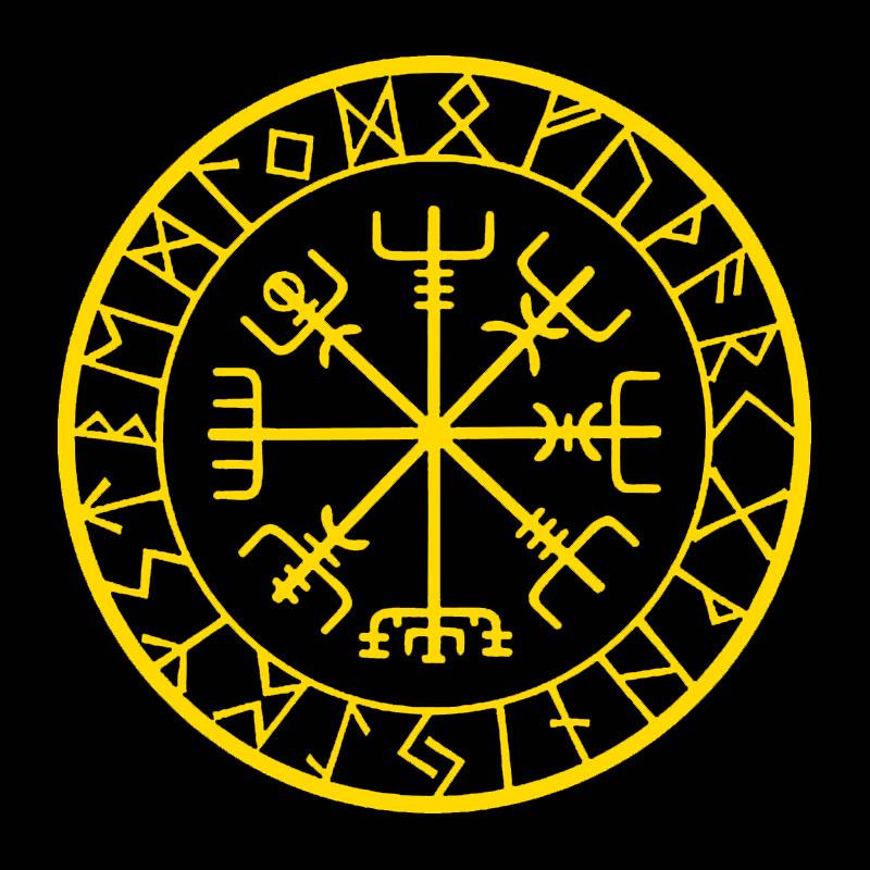 CK20807# Wikinger-Schutz, Runen, Vegvisir, Kompass, Meval, Autoaufkleber, Vinyl-Aufkleber, wasserfeste Dekoration 20x20cm gelb