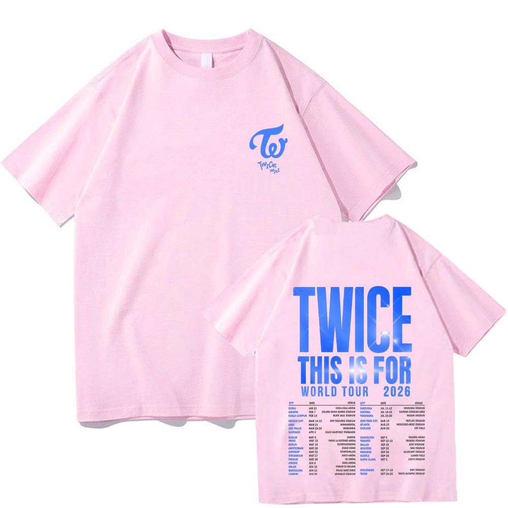 Twice This Is for World Tour 2026 T-Shirts Herren Damen Grafikdruck T-Shirts Tee Hohe Qualität Baumwolle Weiche T-Shirts Lockere Kleidung XS rosa