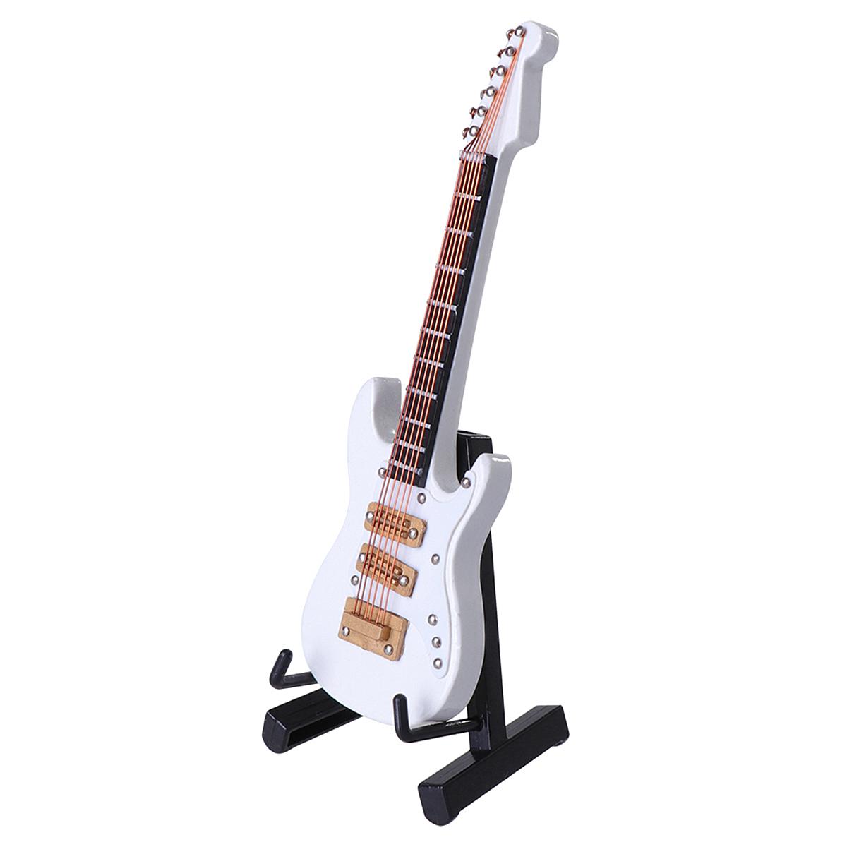 Mini Elektrische Gitarre Modell Geburtstag Party Gitarre Ornament Miniatur Guitarra Instrument Decor (Weiß, 10cm, mit Box und schwarzem P 10x3.5cm gray