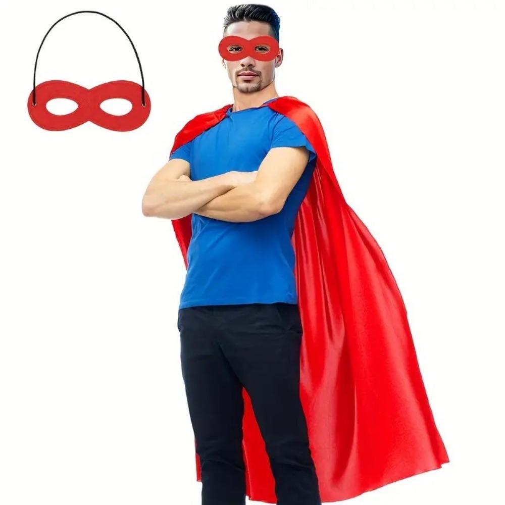 2 Stück/Set Langer Umhang Erwachsenen Superhelden-Umhang mit Augenmaske Halloween-Umhang Kostüm-Set Halloween-Kostüm rot